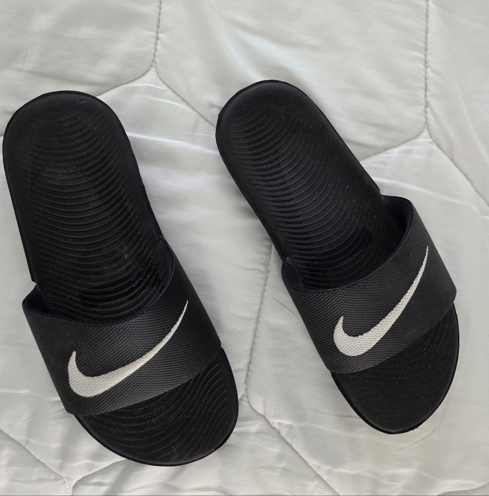 Nike Black Slides with White Swoosh